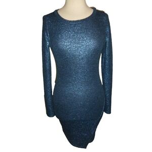 Sienna Metallic Blue Shimmer Bodycon‎ Dress Long Sleeve Small D714019-1N